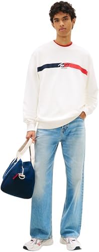 TJM Reg Sign Stripe Cnck Ext DM0DM23019 Pull Sweat-Shirt, Blanc (Ecru), XL