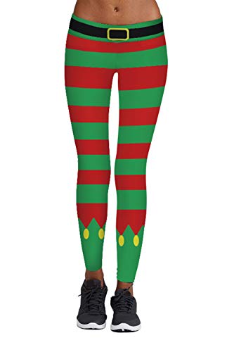 Meenew Women’s Ugly Chritsmas Leggings Stripe Tights Workout Stretchy ...