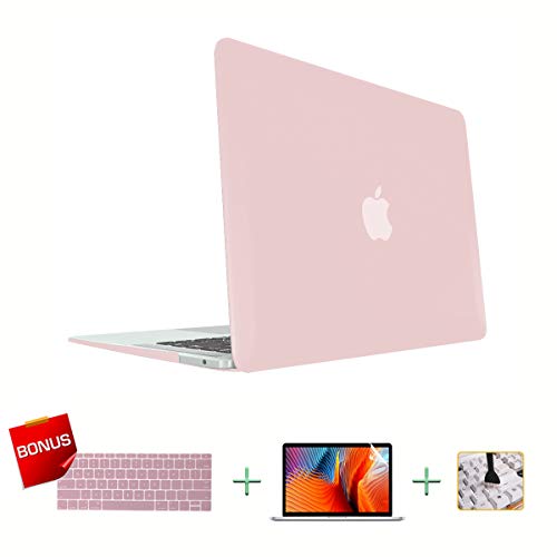MacBook Air Case,Laptop Case,Plastic Hard Shell Case Smooth Matted for MacBook Air 13-inch Model A1932 Retina Display(2018 Release) with Keyboard Cover,Screen Protector,Cleaning Brush (Clear Pink)