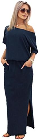 Taore Women's 3 4 Sleeve Solid Plus Maxi Slit Long Dress with Elastic Waistband Pocket