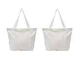 Augbunny Heavy Duty 100% Cotton Canvas Zipper Beach Shoulder Grocery Tote Bag With Outer Pocket 2-pack