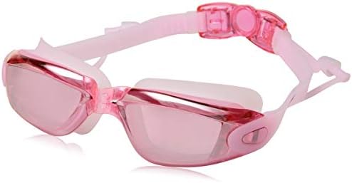Qlten Womens Swim Goggles + Swim Caps, Swimming Goggles No Leaking Anti Fog UV Protection for for Girls Adult (Pink)