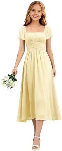 gold jr bridesmaid dresses WEDTREND Women Sunshine Daffodil Yellow Junior Bridesmaid Dress A-Line Spaghetti Straps Ruched Satin Wedding Guest Dress, Daffodil / J8
