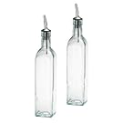 SET OF 2 - 16 Oz. (Ounce) Oil Vinegar Cruet, Square Tall Glass Bottle w/Stainless Steel Pourer Spout