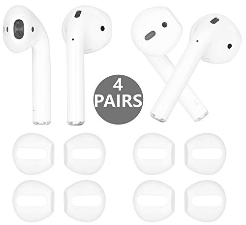 IiEXCEL (Fit in Case) 4 Pairs Replacement Super Thin Slim Rubber Silicone Earbuds Ear Tips and Covers Skin for Apple AirPods or EarPods Headphones (Fit in Charging Case) (4 White) - Thumbnail 2