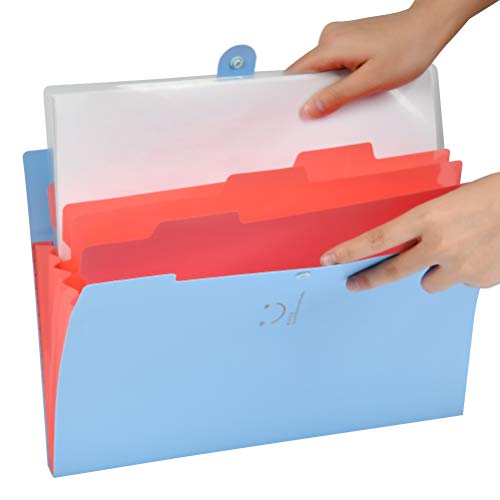 YOTINO 6 Pcs Expanding File Folder with 5 Pockets Plastic A4 Letter Size Document Organizer and 120 Pcs File Folder Labels for School Office Business (6 Color)