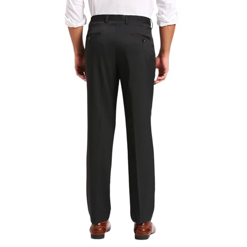 SaintX Men's Stretchable Formal Pants | Classic Flat Front Slant Pocket Mid Rise Trousers (Slim Fit) No Pleat Design | Office Or Party | Fasion Autoflex Waistband Trouser (Saintr07_Magestic Black_32) 3