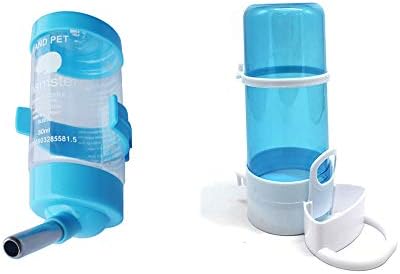 2 Pcs Hamster Automatic Water Bottle Drinking with Food Container Base Hut No Drip Feeding Device Dispenser for Squirrel Rabbit Hamster Chinchillas Guinea Pigs Ferret Guinea-Pig and Small Pet 250ML