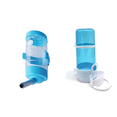 2 Pcs Hamster Automatic Water Bottle Drinking with Food Container Base Hut No Drip Feeding Device Dispenser for Squirrel Rabbit Hamster Chinchillas Guinea Pigs Ferret Guinea-Pig and Small Pet 250ML