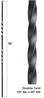 36" x 1/2" Double Twist Iron Balusters Iron Spindles Metal Stair Parts Hollow. Satin Black (Pack of 20PCS)