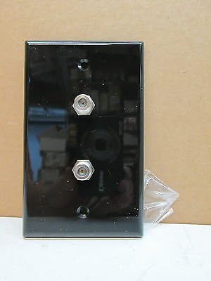 Premier 1-Gang Double TV Coax Coaxial Cable Wall Plate with F-Connectors - Black