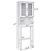 Giantex Over The Toilet Storage Cabinet, Freestanding Bathroom Cabinet w/ 2 Frosted Glass Doors, Inner 3-Position Adjustable Shelf, Open Storage Shelf, Bathroom Organizer & Space Saver