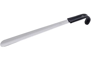 FootFitter Long Premium Stainless Steel Shoe Horn with Leather Handle Grip – Extra-Thick and Durable Metal Shoehorn