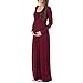 Mother Bee Maternity Long Sleeve Ruched Waist Dress with Pockets Burgundy
