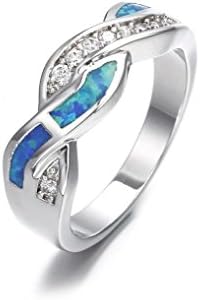 Clearance! Women Girls Band Rings Gemstone Opal Diamond Crystal Engagement Wedding Fashion Rings (10, Blue)