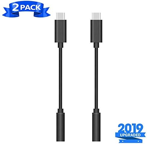 USB-C to 3.5 mm Headphone Jack Adapter to 3.5mm Aux Audio Dongle Jack Cable USB C to AUX Adapter Compatible with Pixel 3/2/3XL/2XL, iPad Pro 2018, One Plus 6T, Huawei and More Type-C Devices（2PACK）