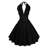 LUOUSE Women Vintage V-Neck 3/4 Sleeve 50s 60s Rockabilly Pinup Evening Dress