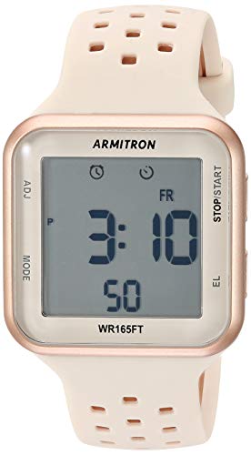 Armitron Sport Unisex 40/8417PBH Digital Chronograph Rose Gold-Tone and Blush Pink Perforated Silicone Strap Watch