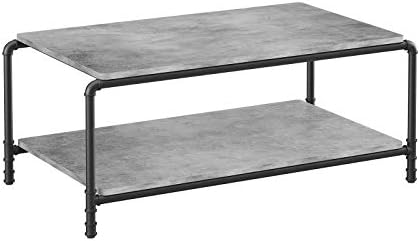 VASAGLE Industrial Coffee Table, Faux Concrete Cocktail Table with Iron Pipe Legs, Accent Table with 2 Storage Shelves for Living Room, Reception, Concrete Grey LCT65BG