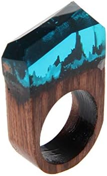 AIYIYOO Handmade Wood Resin Ring With Secret Forest Scenery Landscape Inside Jewelry