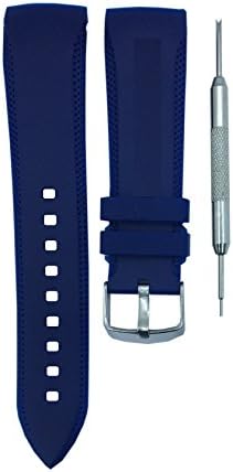22mm AR 0828 Blue Rubber Watch Band Strap - Free Spring Bar Tool