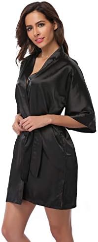FeeliaPure Short Silky Robes for Women Satin Bathrobe Bridesmaid Bridal Party Robe V-Neck Sleepwear with Pockets