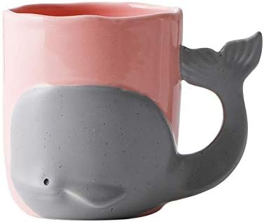 Whale Mug Coffee Mug Handcraft Ceramic Mug Toshine Whale Cup Creative Coffee Cup Breakfast Milk Cup Water Cup Christmas 11 oz  (Pink)