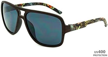 Hangten Kids UV400 Sunglasses, Wood-like Frame with Flower Print Arms