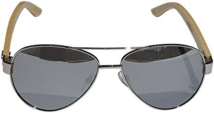 Aviator Sunglasses Silver Mirror with Bamboo Temples by Caribbean Touch