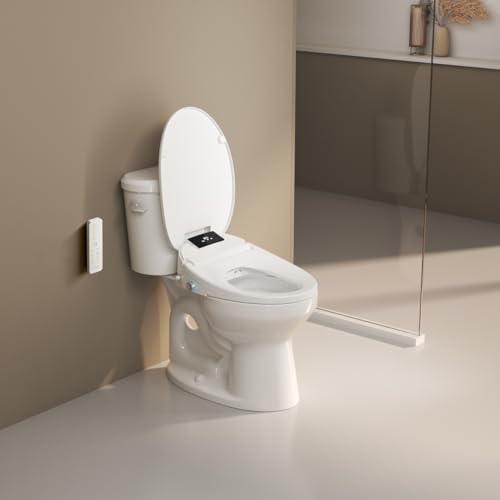 WLJBIDET Bidet Toilet Seat with Remote Control, Electronic Heated Bidet Seat with Adjustable Warm Water and Pressure, Warm Air Drying, Display Screen, Night Light, Slow Closed Toilet Lid, Elongated