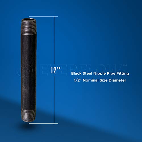 Everflow Supplies NPBL1212-2 Steel Nipple Pipe, 1/2" x 12", Black