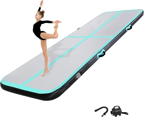 KIKILIVE 10CM Hoch Gymnastikmatte Tumbling Matte, 3M Aufblasbar Gymnastik Track Matte Air Turnmatte mit Luftpumpe Aufblasbare Sportmatte für Fitness/O