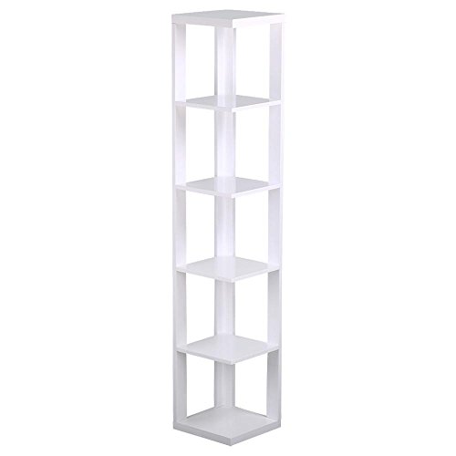 Yaheetech 5 Tier White Finish Wood Wall Corner Shelf Slim Bookshelf/Bookcase Tall Display Rack