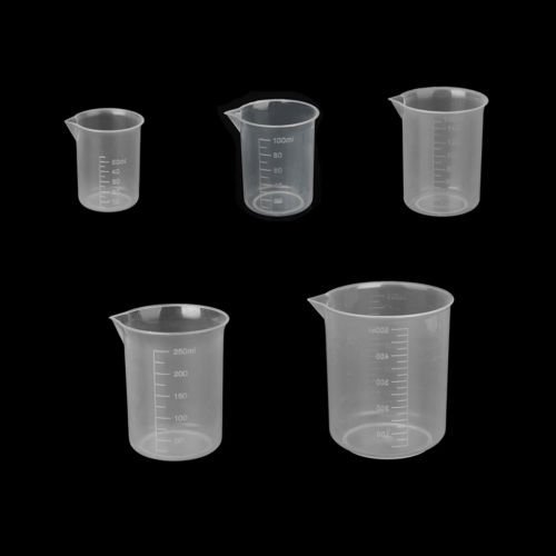 (5pcs) 50ml 100ml (250ml2) 500ml Plastic Science Beaker Set Measuring