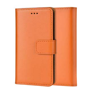 ameego Genuine Leather Wallet Case for Samsung Galaxy S4 (2013, 5.0″) – Magnetic Closure, Card Slots, Stand – Orange