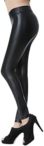 Everbellus Sexy Black Faux Leather Leggings for Women Fashion Pants Black Medium