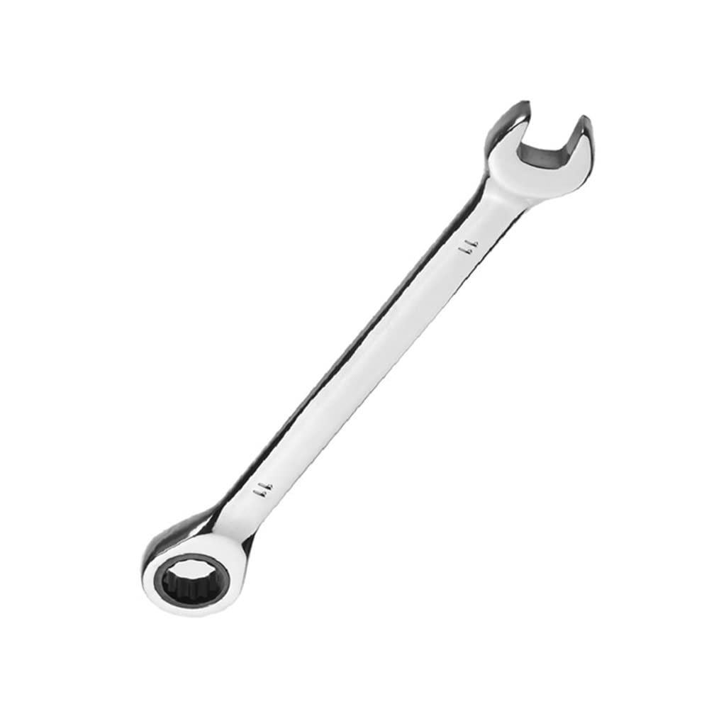 Leliafleury 11 mm Ratchet Spanner Fixed Head, Chrome Vanadium Steel Metric Ratchet Spanner, 72-Tooth, Box and Open End Ring Ratcheting Wrench Tool for Home Bicycle