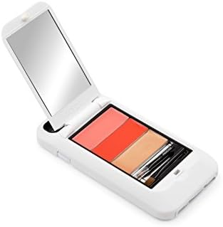 FaceCase Inc. Starter Kit, Make Up Cell Phone Case and Lip Kit for iPhone 6. 6S, 7, and 8, Compact Includes Mirror, Mini Brush, and De-potting Spatula, White Case, Peaches n Cream Lip Kit