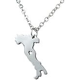 Art Attack Stainless Steel Italy Chain Necklace, Map Country Rome Heart Italian Republic Roman Pendant Charm (Silver)