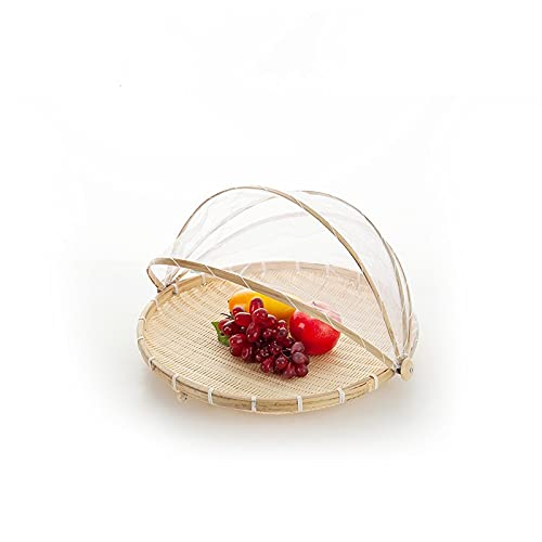 Xshelley round bamboo tent basket with lid, vegetables/fruits, bread, storage basket (36cm in diameter)