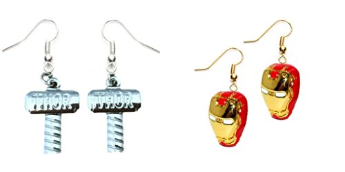 Thor Hammer and 3D Ironman Mask Dangle Earrings w/Gift Box