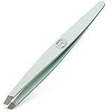 Precision Eyebrow Tweezers | Perfectly Aligned Slant Tip | Premium Quality | Remove Ingrown Hair | Splinter, Tick and Glass Removal - Mint Green