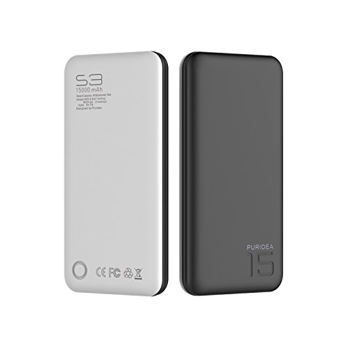 Puridea S3 Black 15000mAh 3A Output External Battery Phone Charger (2.4A Input Li-polymer Battery Banks) for Apple iPhone 4 5 6 Plus Samsung HTC Nokia LG Sony Blackberry