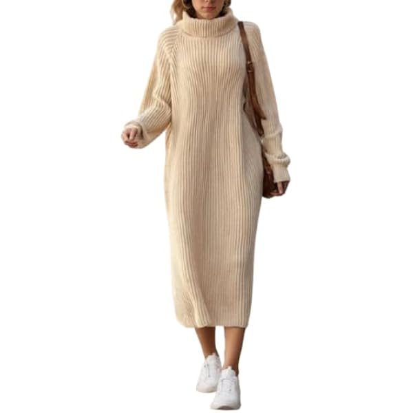SEMATOMALA Women's Oversized Sweater Dress Loose Long Sleeve Ribbed Knit Maxi  Dress Fall Winter Pullover Long Dress BW-XS Beige at Amazon Women's  Clothing store