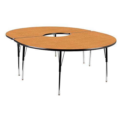 Kidney Adjustable Height School Classroom Activity Table - Oak Top/Black Edge