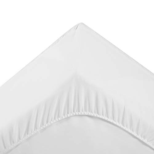MoMA Waterproof Crib Mattress Cover (Set of 2) - 52”x 28” White Crib Mattress Protector - Soft Fitted Baby Crib Mattress Pad with 9-inch Pocket - Hypoallergenic Polyester Toddler Mattress Pad