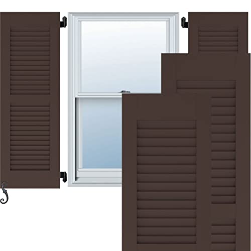 18″W x 46″H Americraft Two Equal Louver Exterior Real Wood Shutters (Per Pair), Raisin Brown
