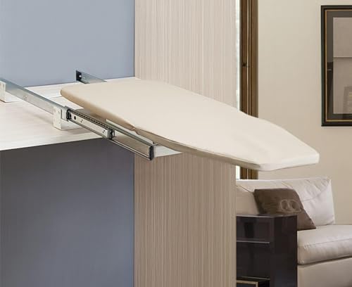Hcosmy Pull Out Ironing Board - 180° Rotatable, 14" L x 32" W, Retractable Hidden, Closet Foldable With Heat-Resistant (White)