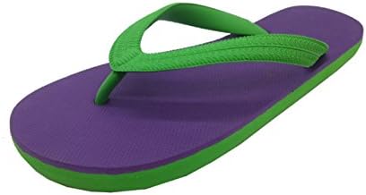 Hipper Top Quality Soft Comfortable Rubber Flip Flop Thong Sandal (6 B(M) US, Green Strap+Purple Insole)