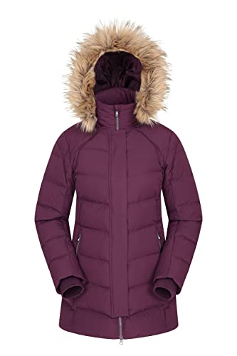 Mountain Warehouse Isla II Womens Down Jacket - Water Resistant Puffer Coat with Faux Fur Trim Hood, Zipped Pockets & Thermal Tested -35 °C - For Winter & Outdoors Dark Purple Women's Size 22